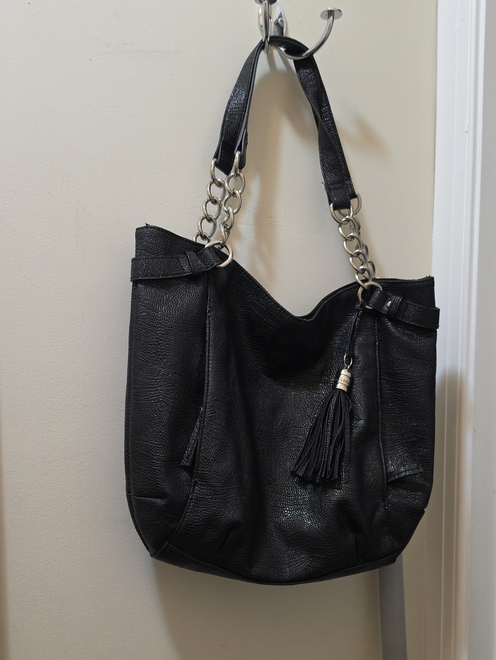 sofia by sofia vergara Black Textured Shoulder Tote with Chain Straps